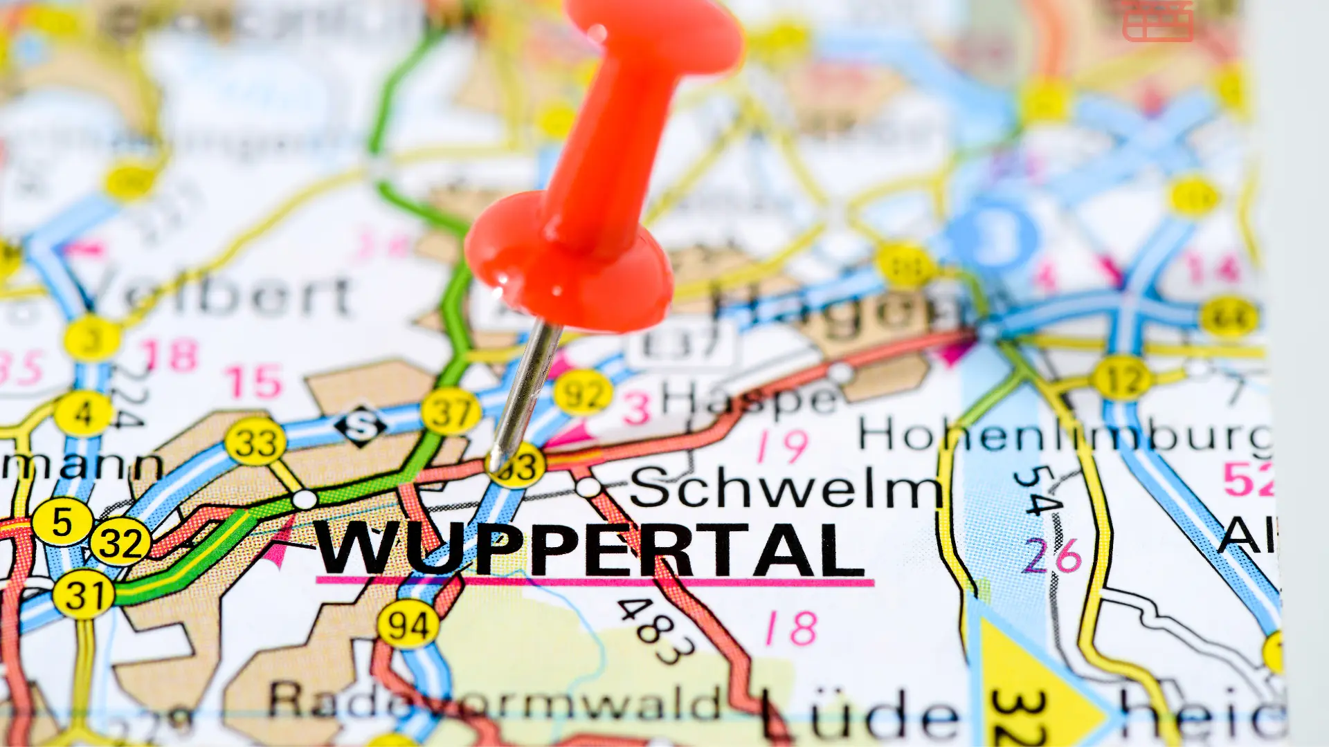 Wuppertal auf der Landkarte mit Markierung